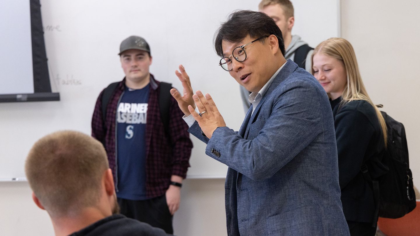 A professor at Central Washington University teaches his students