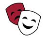 The two mask logo for dramatic arts. One mask is red the other is white.