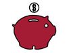 A logo of a piggy bank with a coin being inserted. The piggy bank is red.