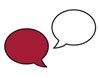 A logo of two speech bubbles. One is red one is white.