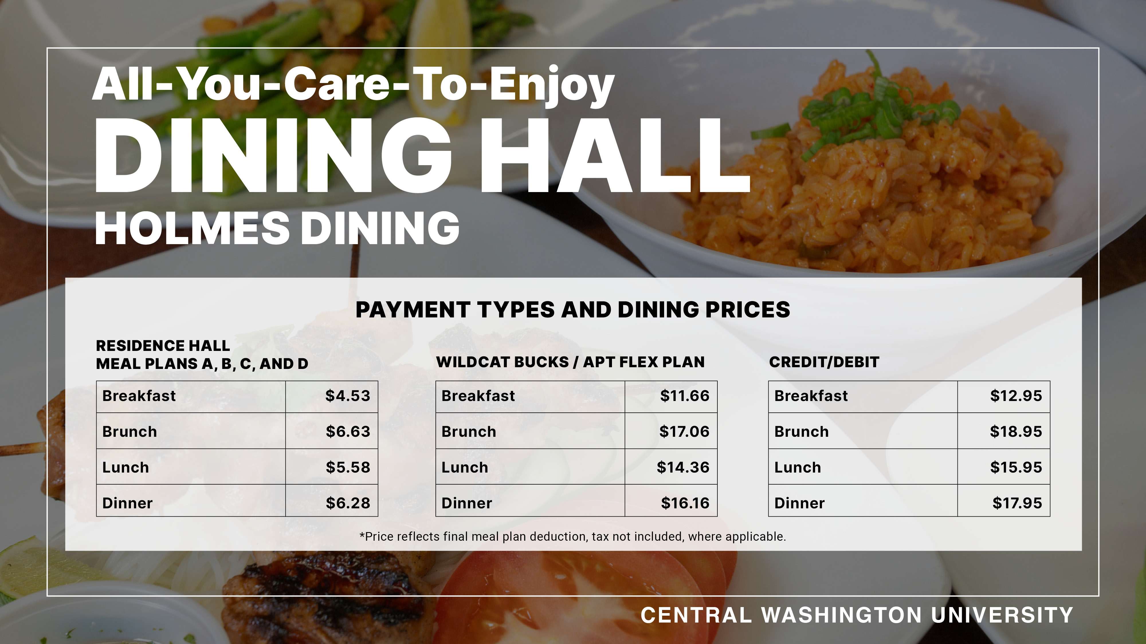 Pricing for Holmes Dining Hall All You Care To Eat